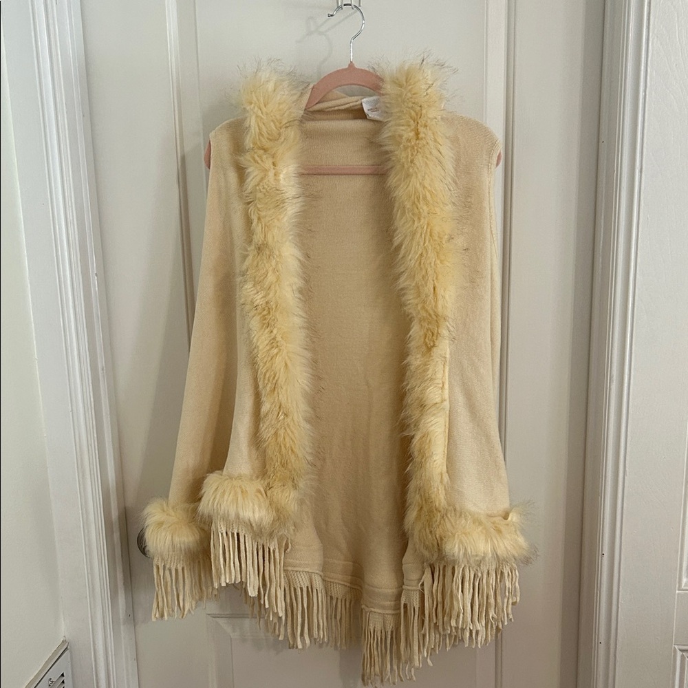 Faux Fur Trimmed Vest in Cream Gypsy Boho Chic